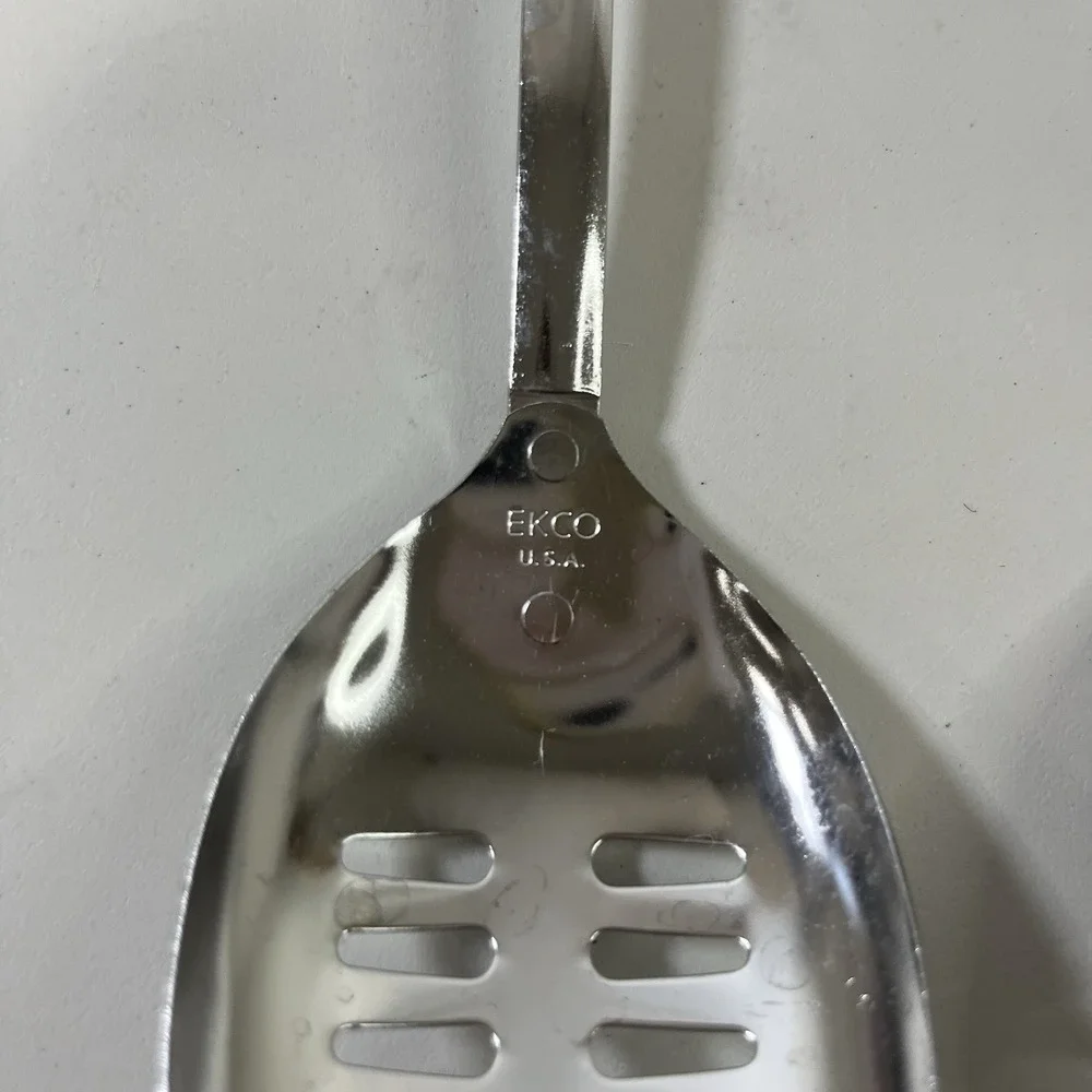 Vintage Ekco 1970's Stainless Steel Long Slotted Spoons Lot 2 Floral SPOON